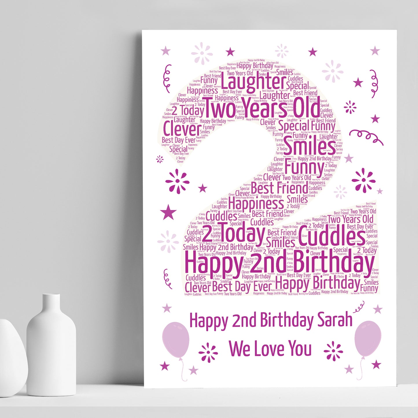 Personalised 2nd Birthday Gift Word Art Print Keepsake Baby Girl