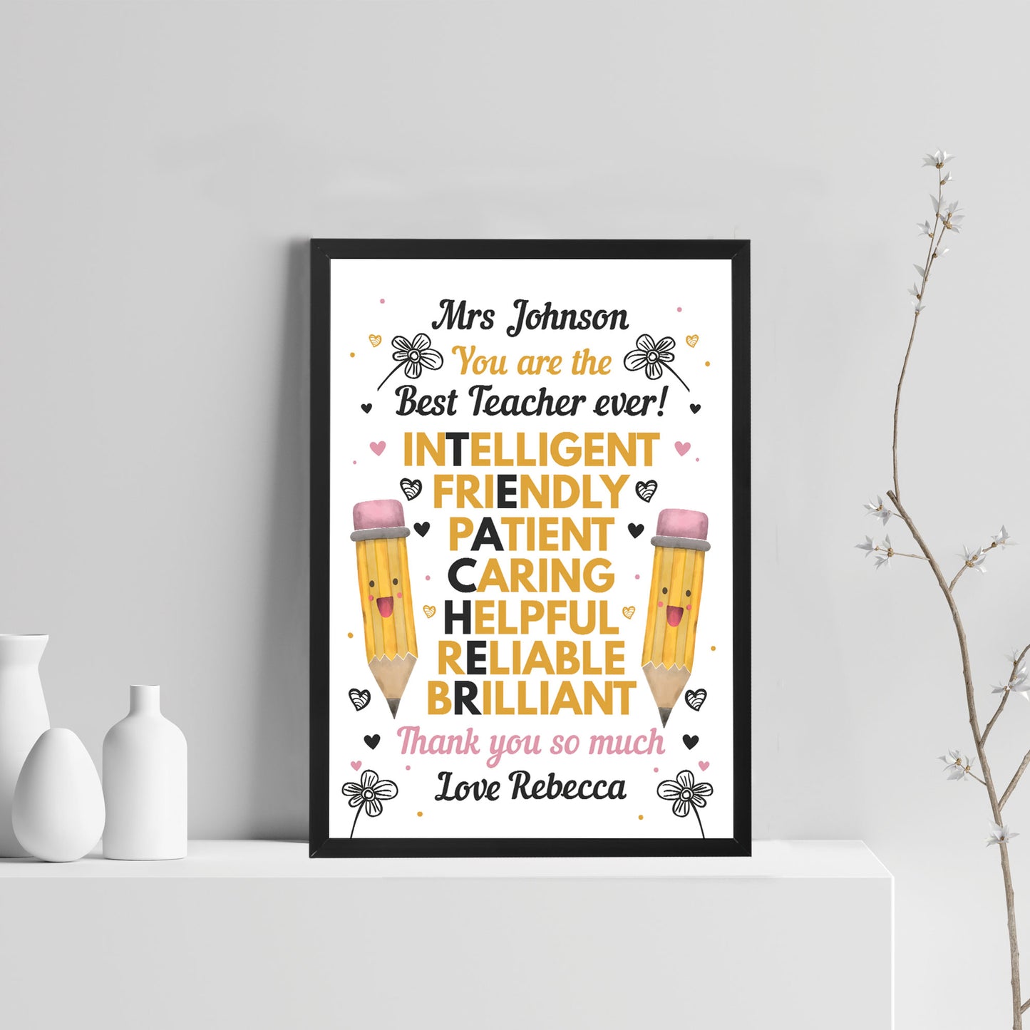 Teacher Thank you Personalised Gift Poster Framed Print