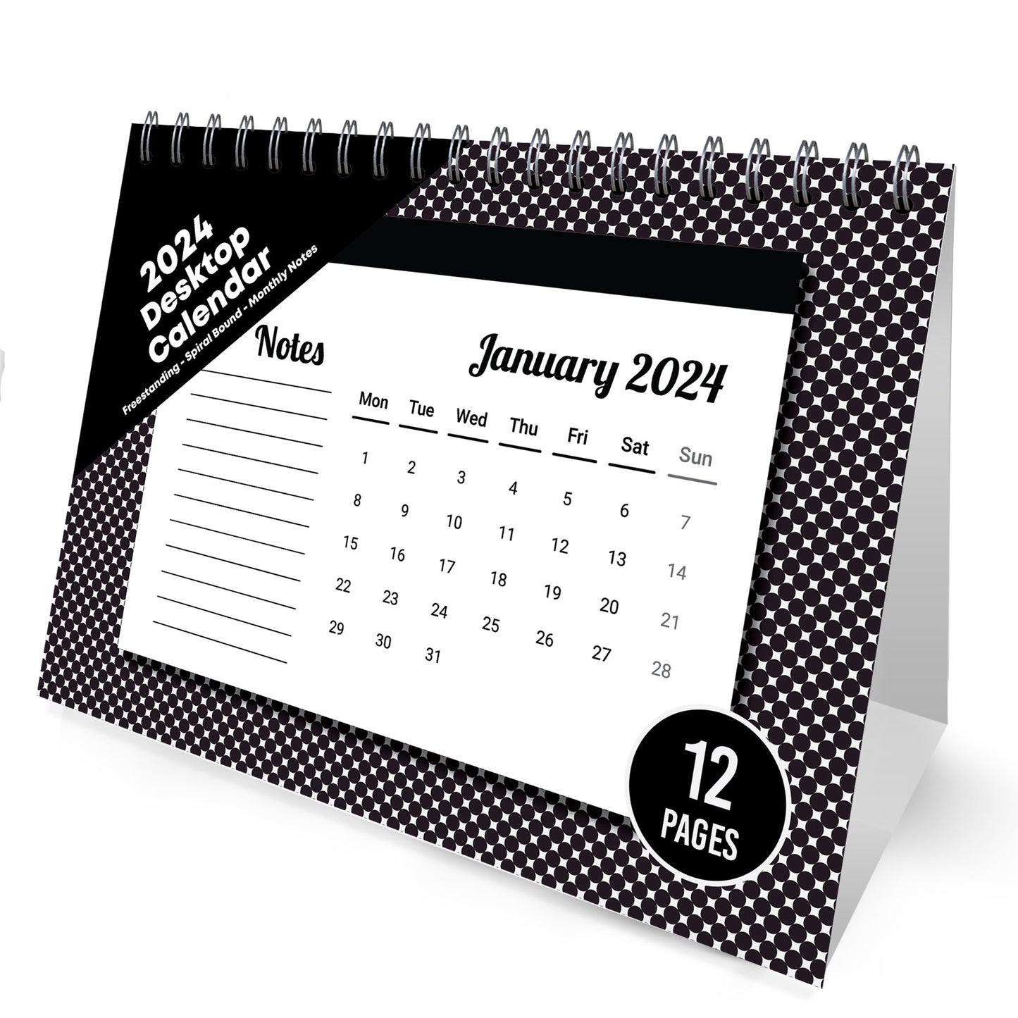 2024 Office Desk Calendar Spiral Bound Flipbook Table Top