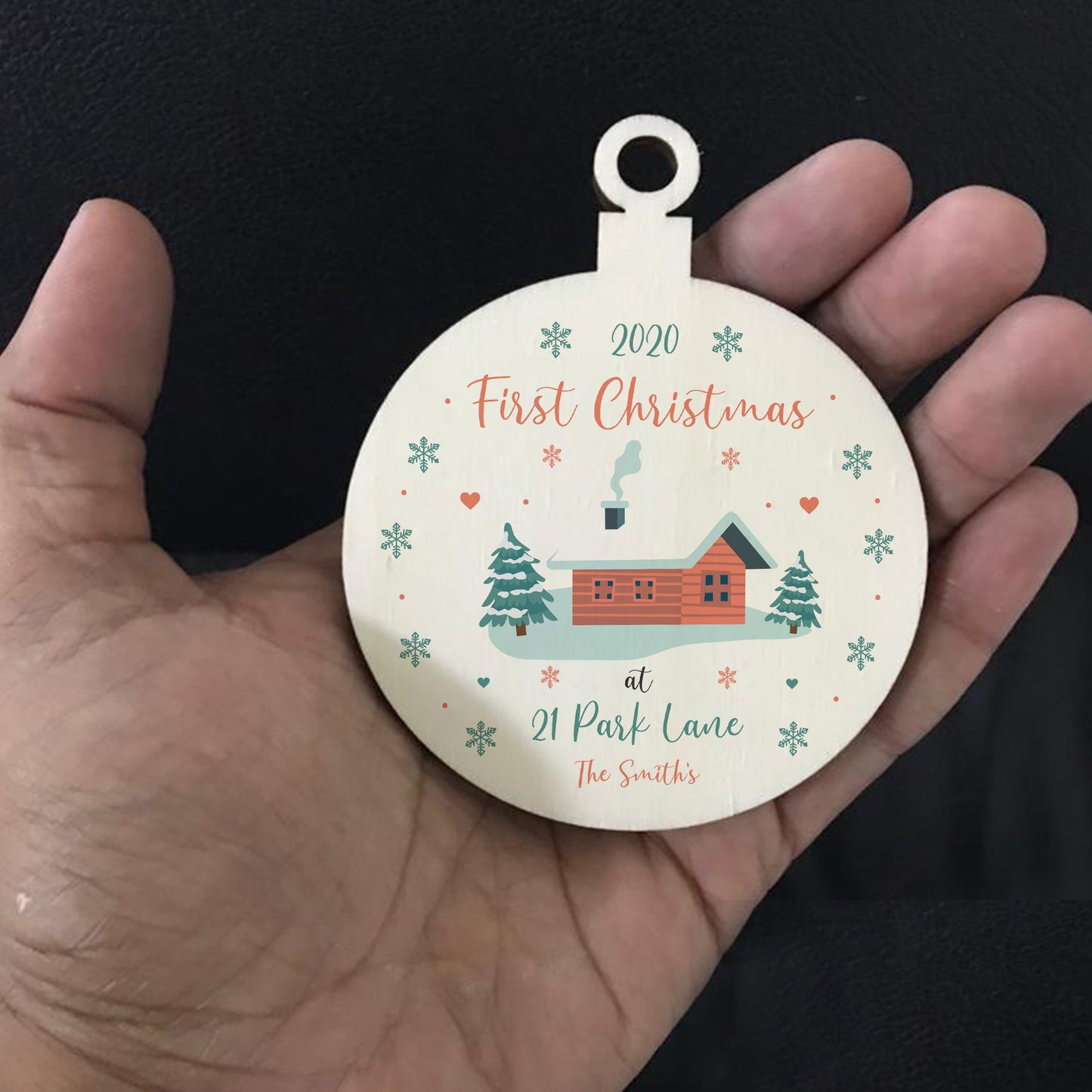 1st Christmas New Home Wood Bauble PERSONALISED Tree Decor