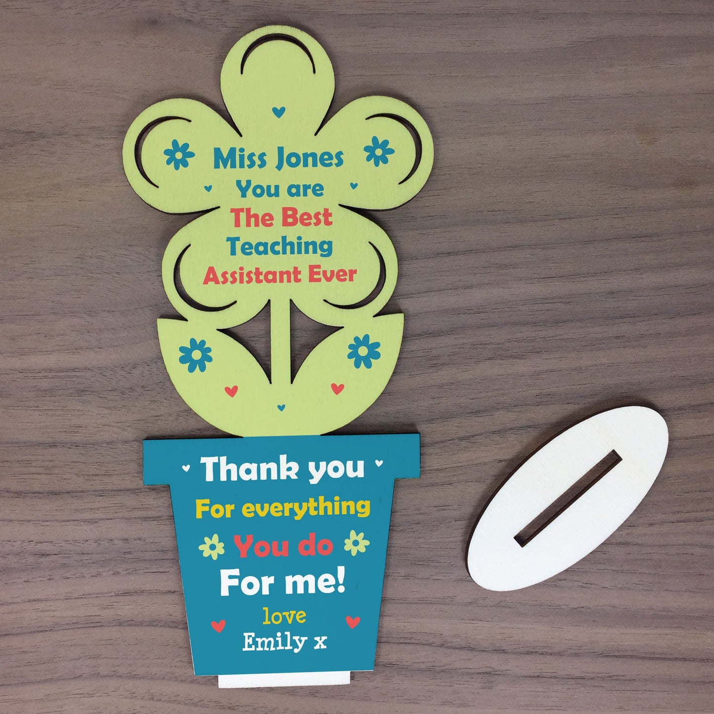 Personalised Teaching Assistant Thank You Gift Wooden Flower