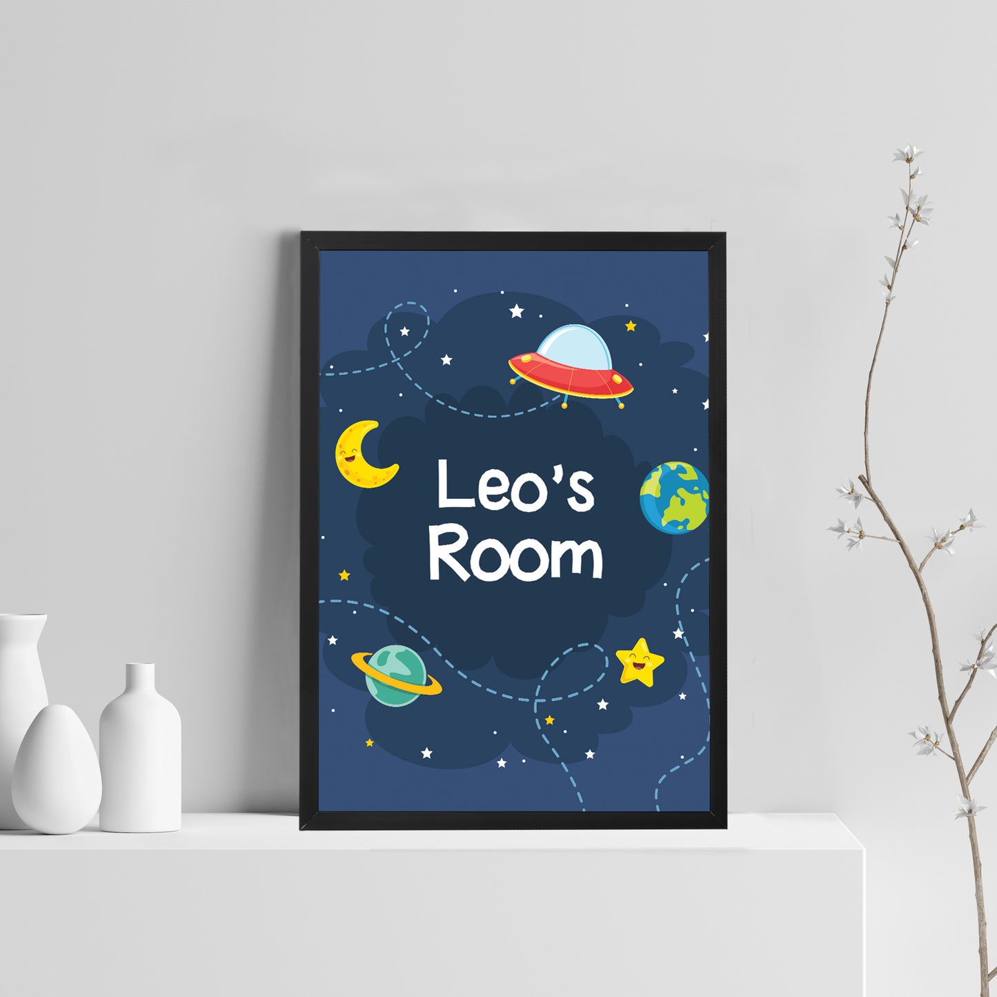 Personalised Space Theme Wall Art Poster Boys Bedroom Nursery