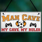 Man Cave Rules Gaming Shed Garage Funny Home Bar Hanging Plaque