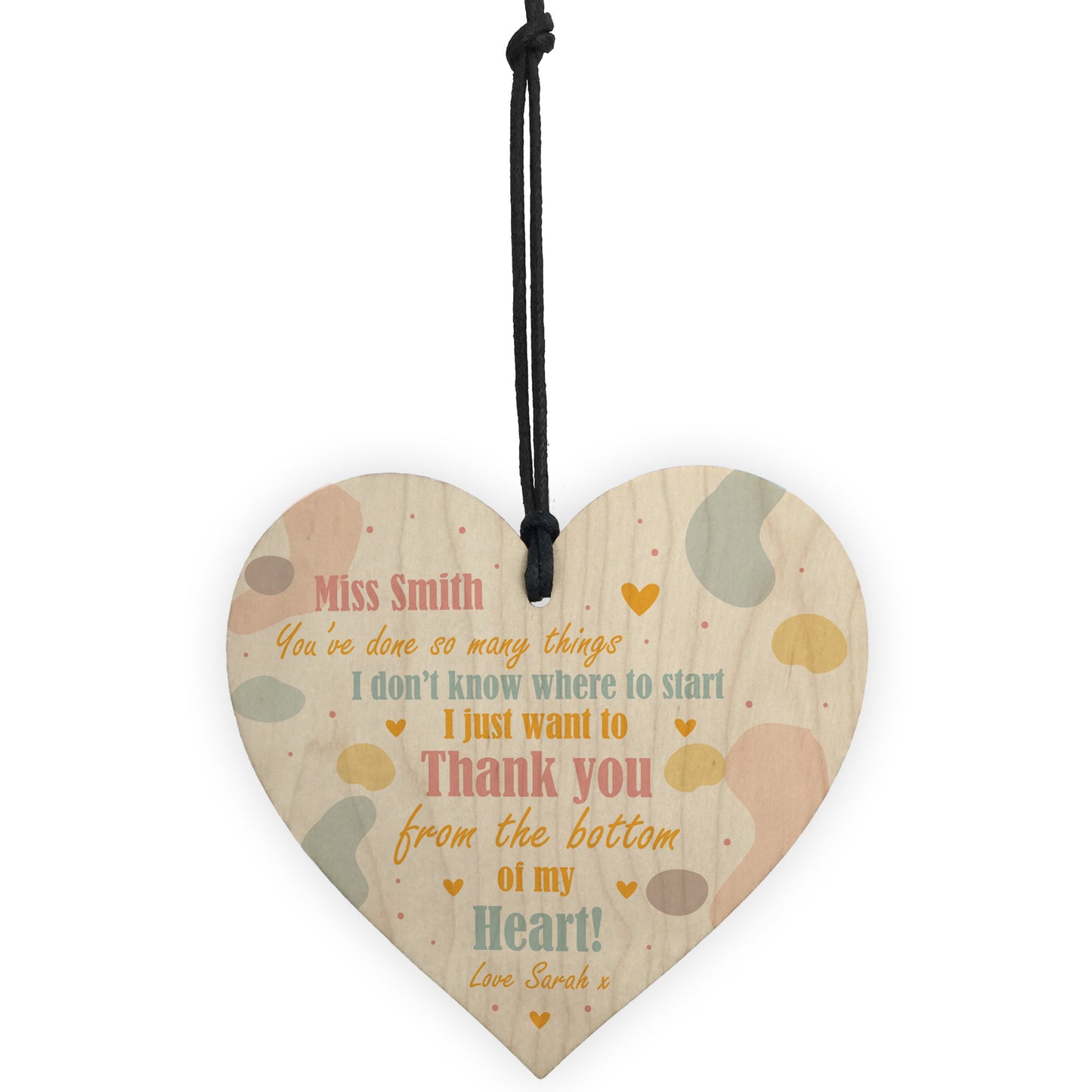 Personalised Thank You Friend Gift Wood Heart Teacher Friendship