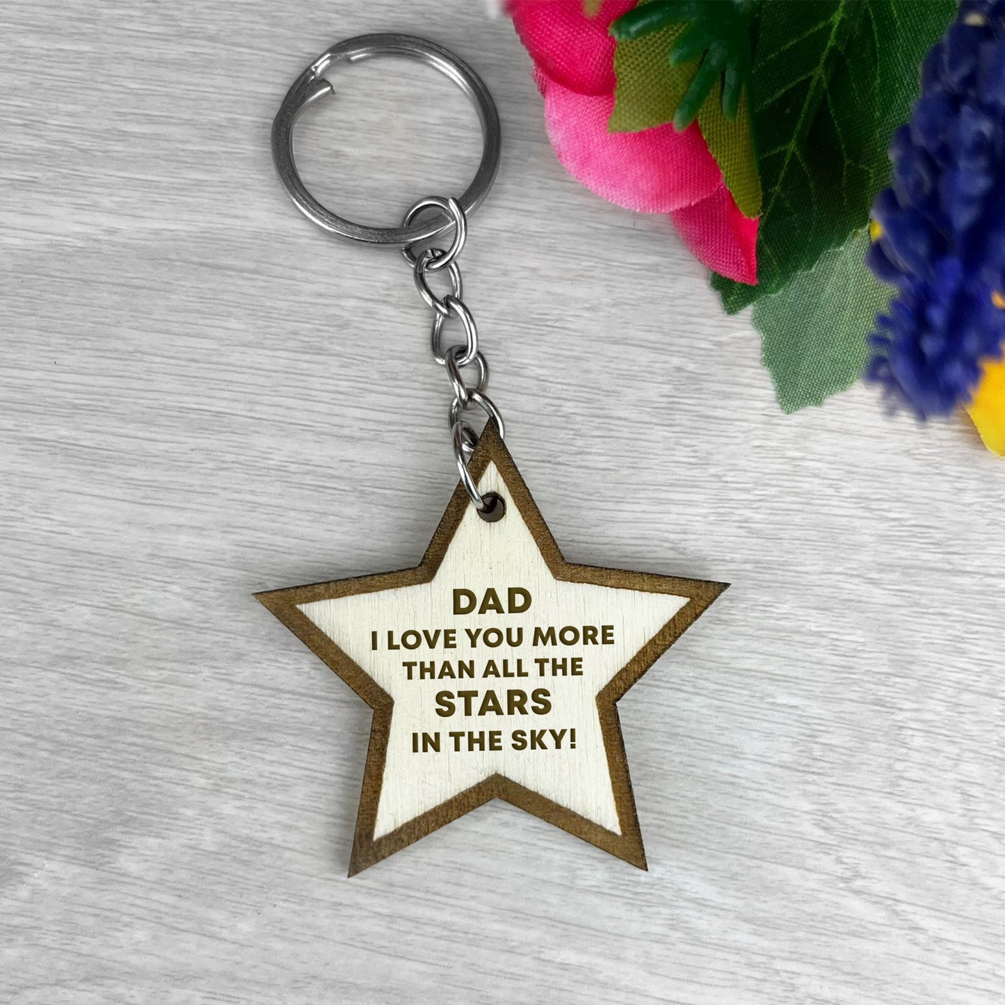 Novelty Dad Gifts Wooden Engraved Keyring Fathers Day Birthday