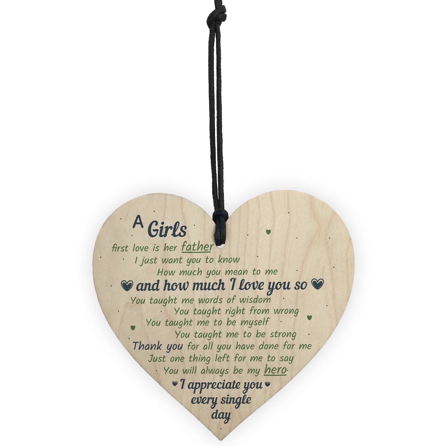 Father Girls First Love Wood Heart DAD Daddy Fathers Day Gift