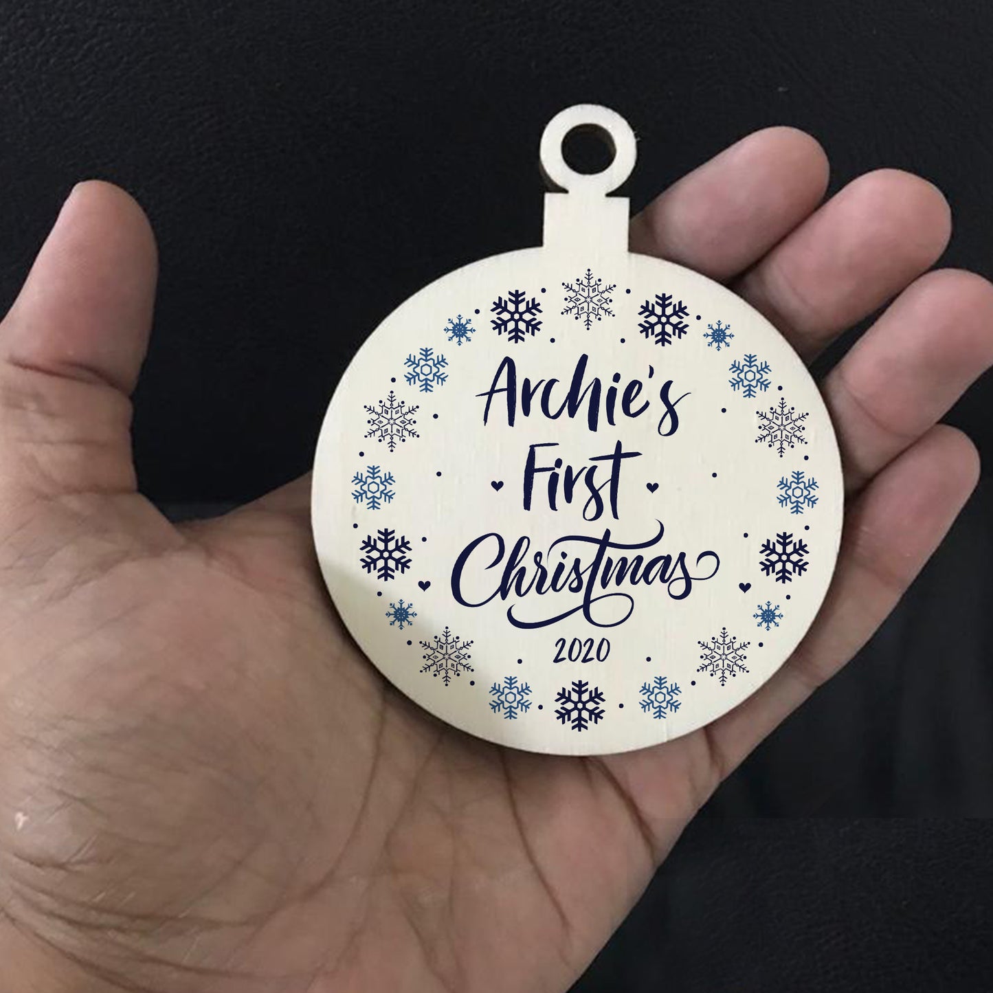 1st Christmas Baby Boy PERSONALISED Wood Bauble Tree Decor