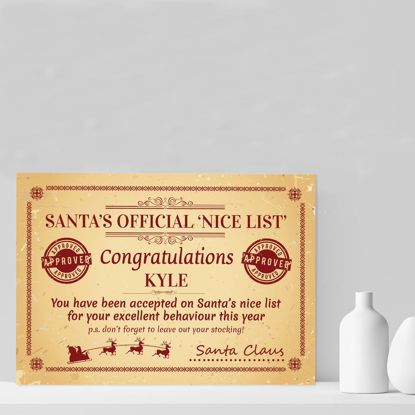 Personalised Official Nice List Ceritificate From Santa Novelty