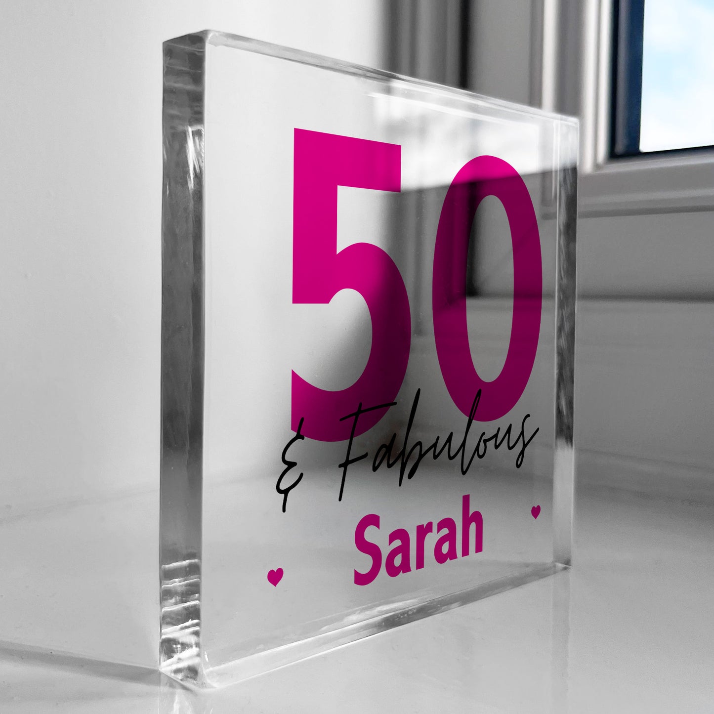 50th Birthday Gift Personalised Acrylic Block 50 And Fabulous