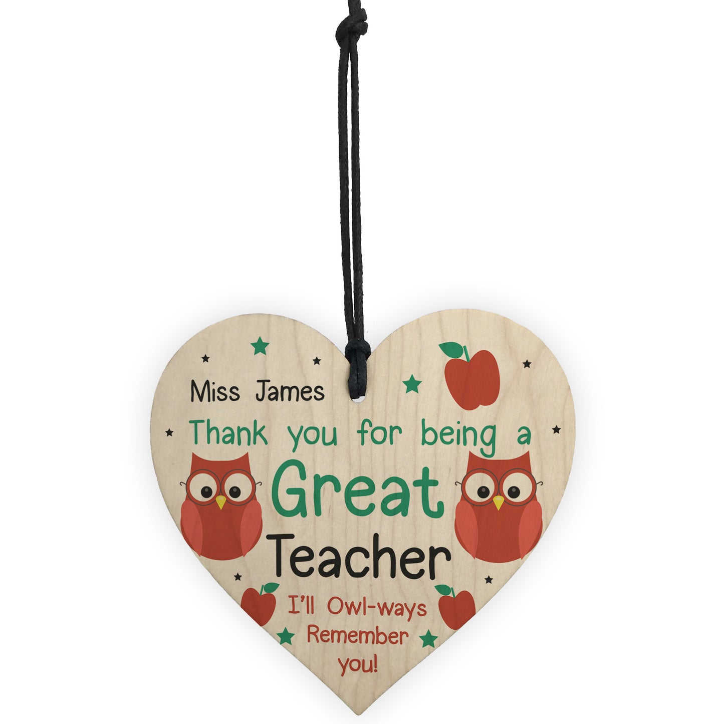 Thank You Teacher Gift Heart Hanging Sign Personalised Friend