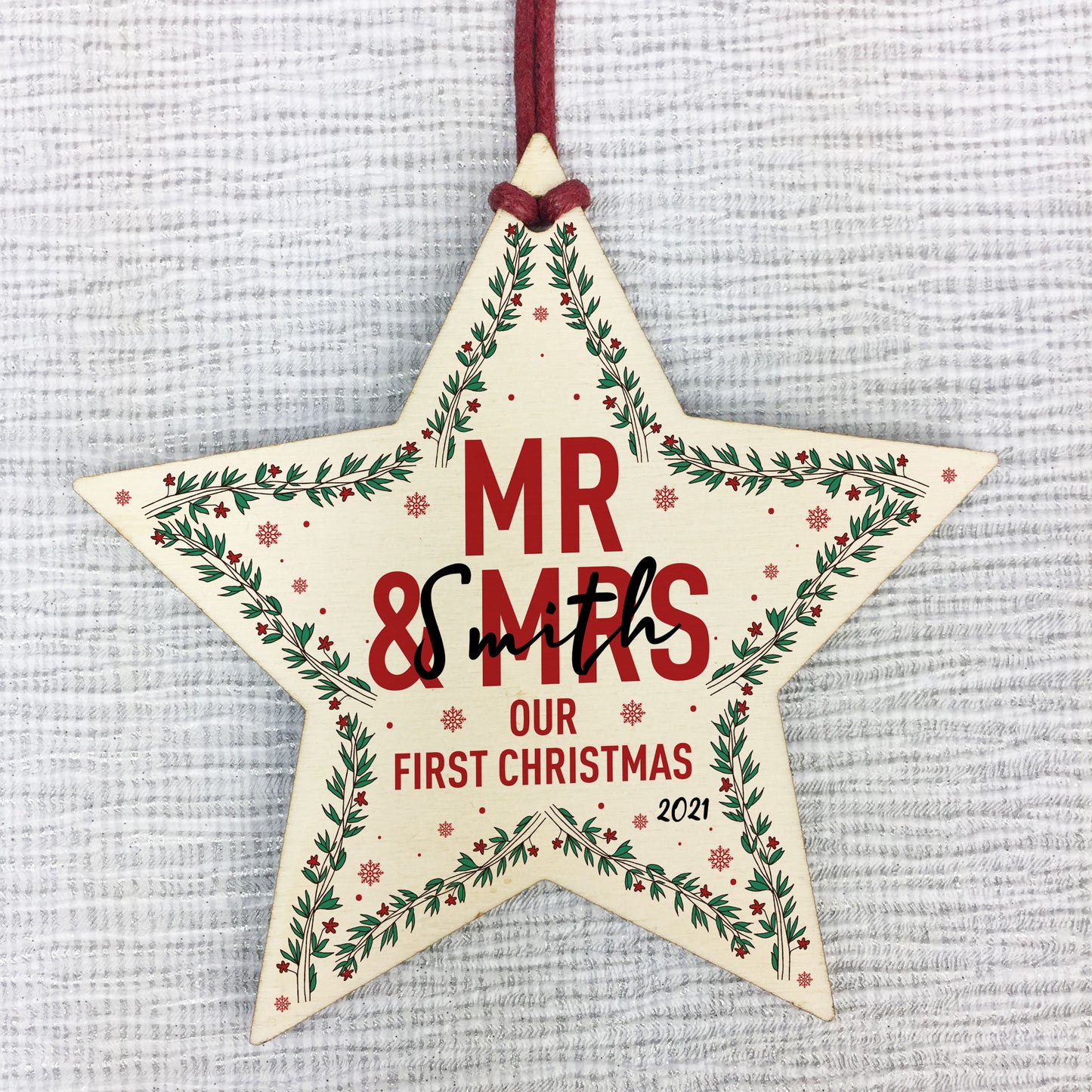 1st Christmas As Mr And Mrs Personalised Wood Star Tree Decor