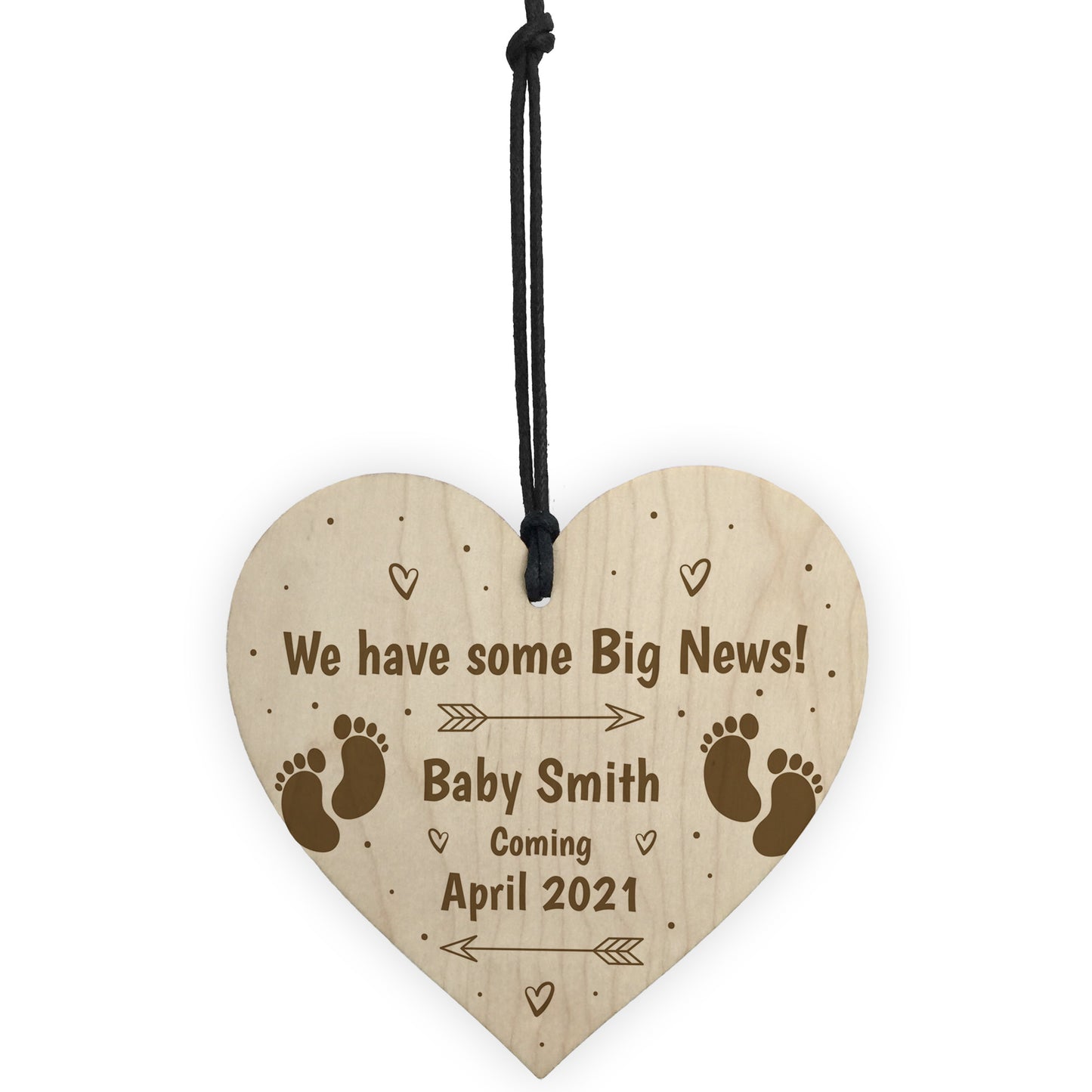 Baby Announcement Sign Wood Heart Personalised New Baby Gift