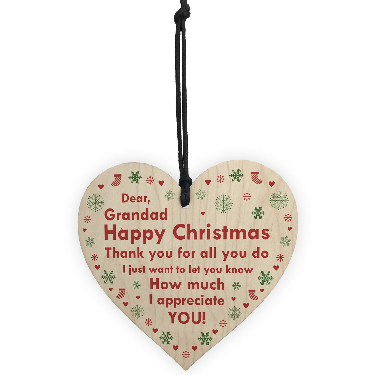 Grandad Bauble Christmas Gifts Wood Heart Decor Grandparents