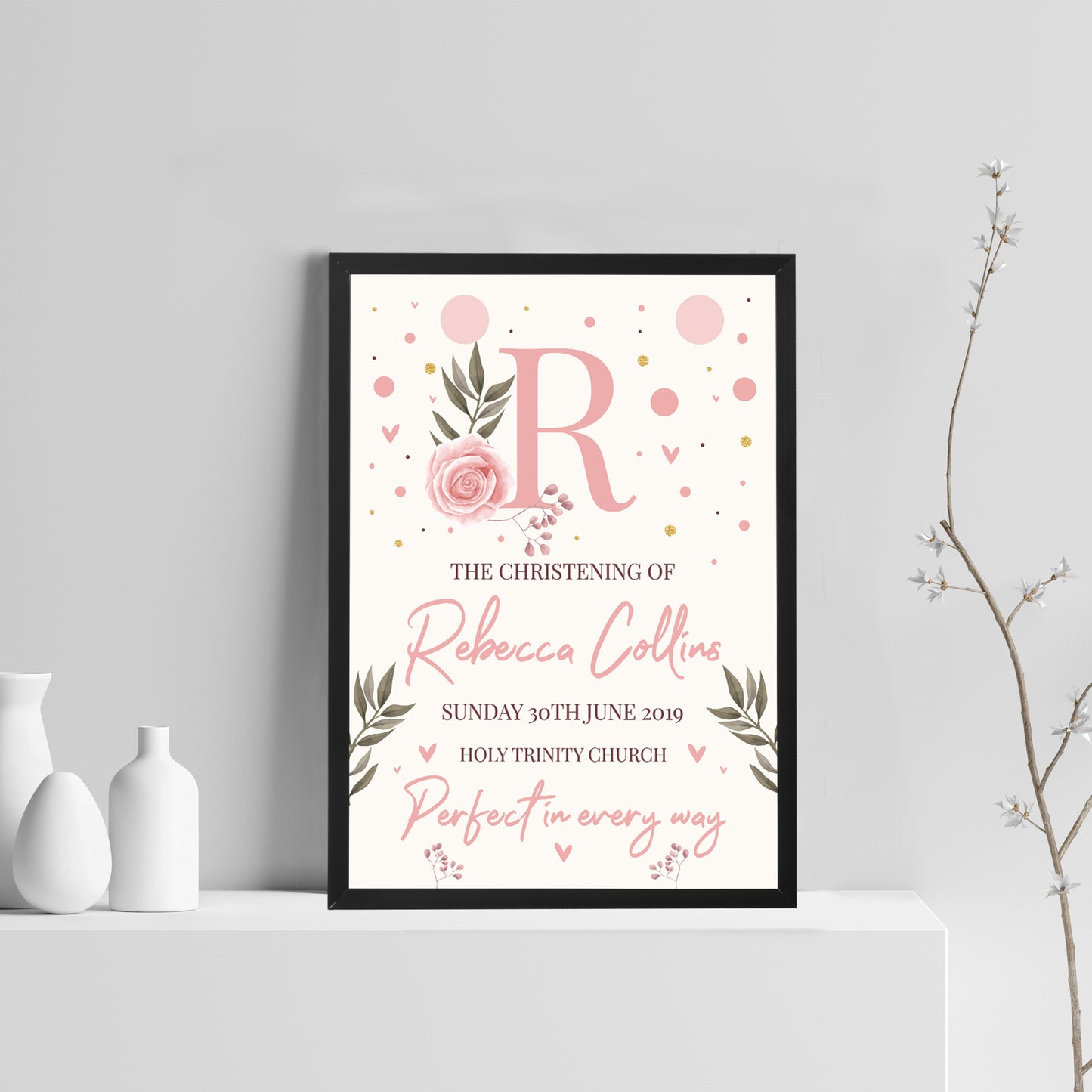 Baby Girl Christening Gift Personalised Framed Print Keepsake