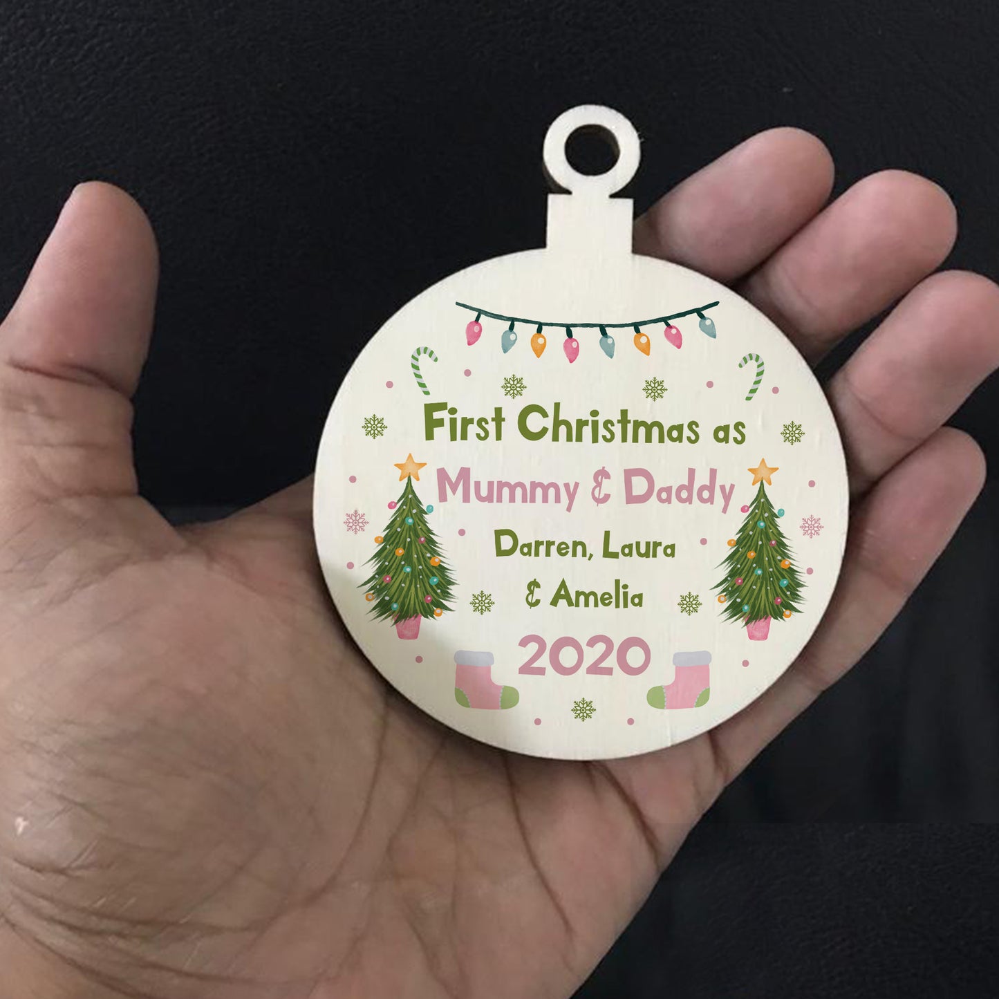 First Christmas Bauble For New Mummy And Daddy Wood Gift