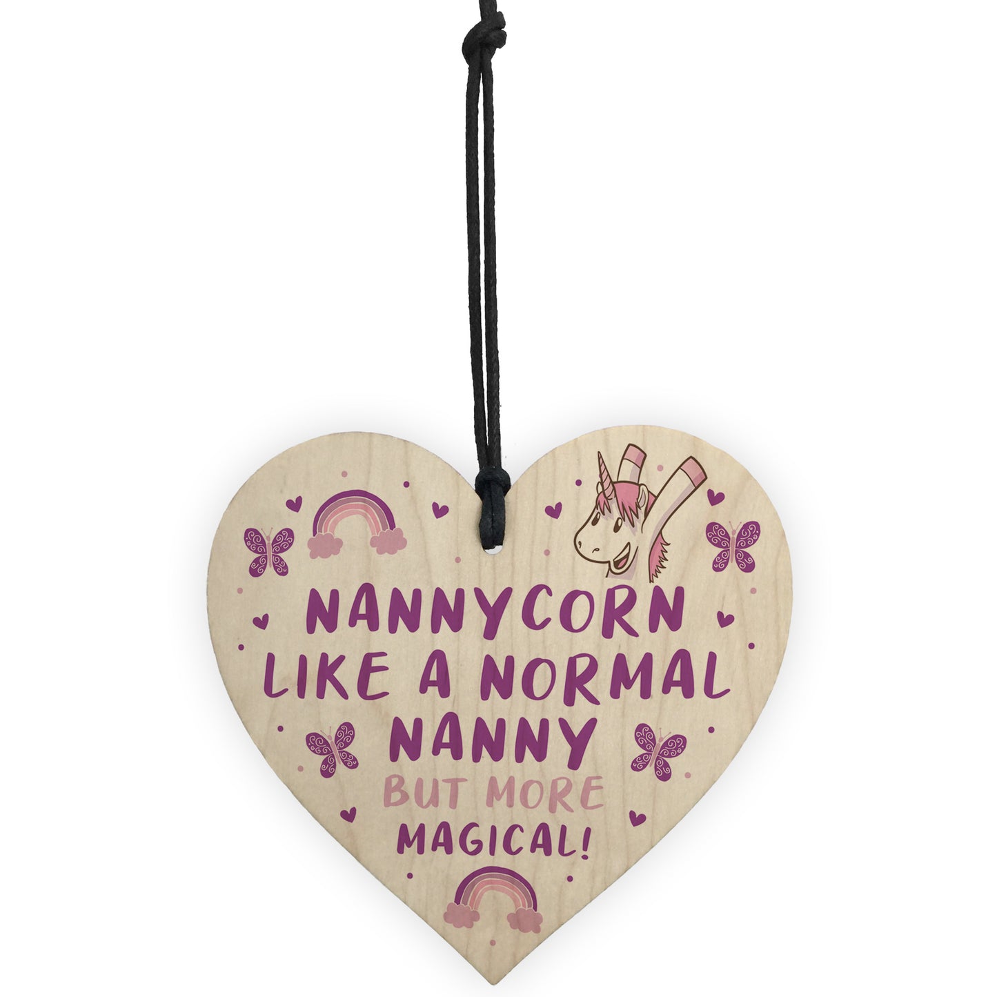 Novelty Nanny Gift For Birthday Christmas Wood Heart Unicorn