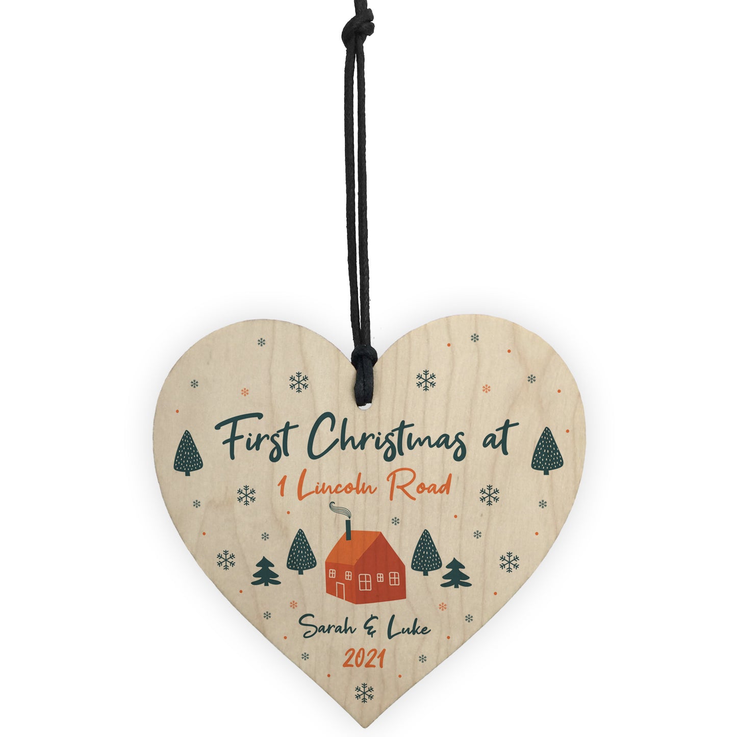 First Christmas Bauble New Home Gift Personalised Wood Decor