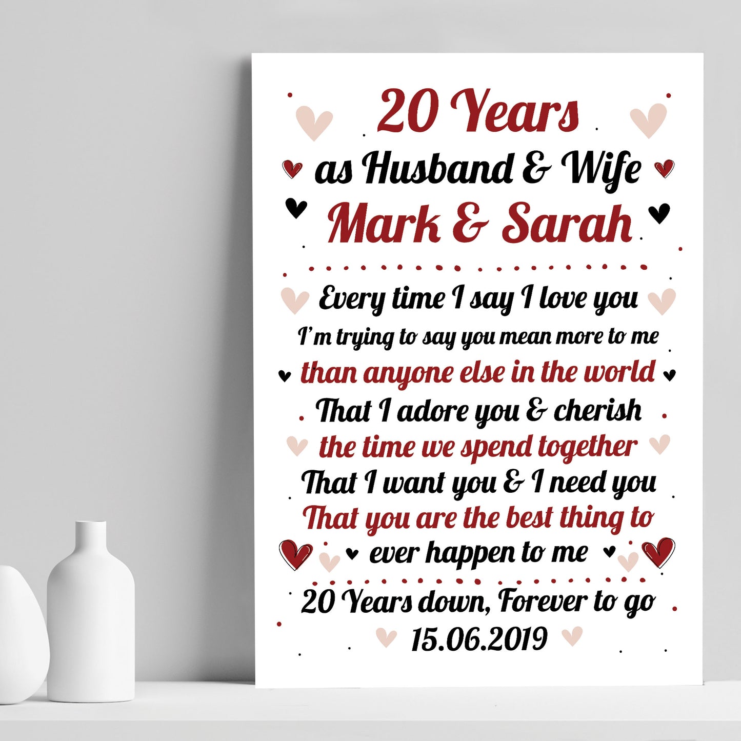 20th Wedding Anniversary Gift For Husband or Wife Print Keepsake