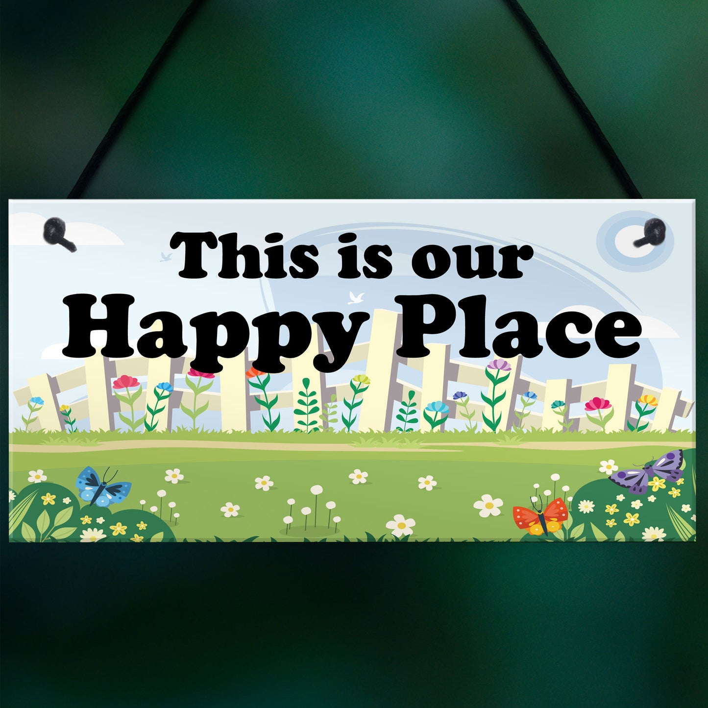 Garden Sign Happy Place Door Sign Hanging House Plaque Yard Sign