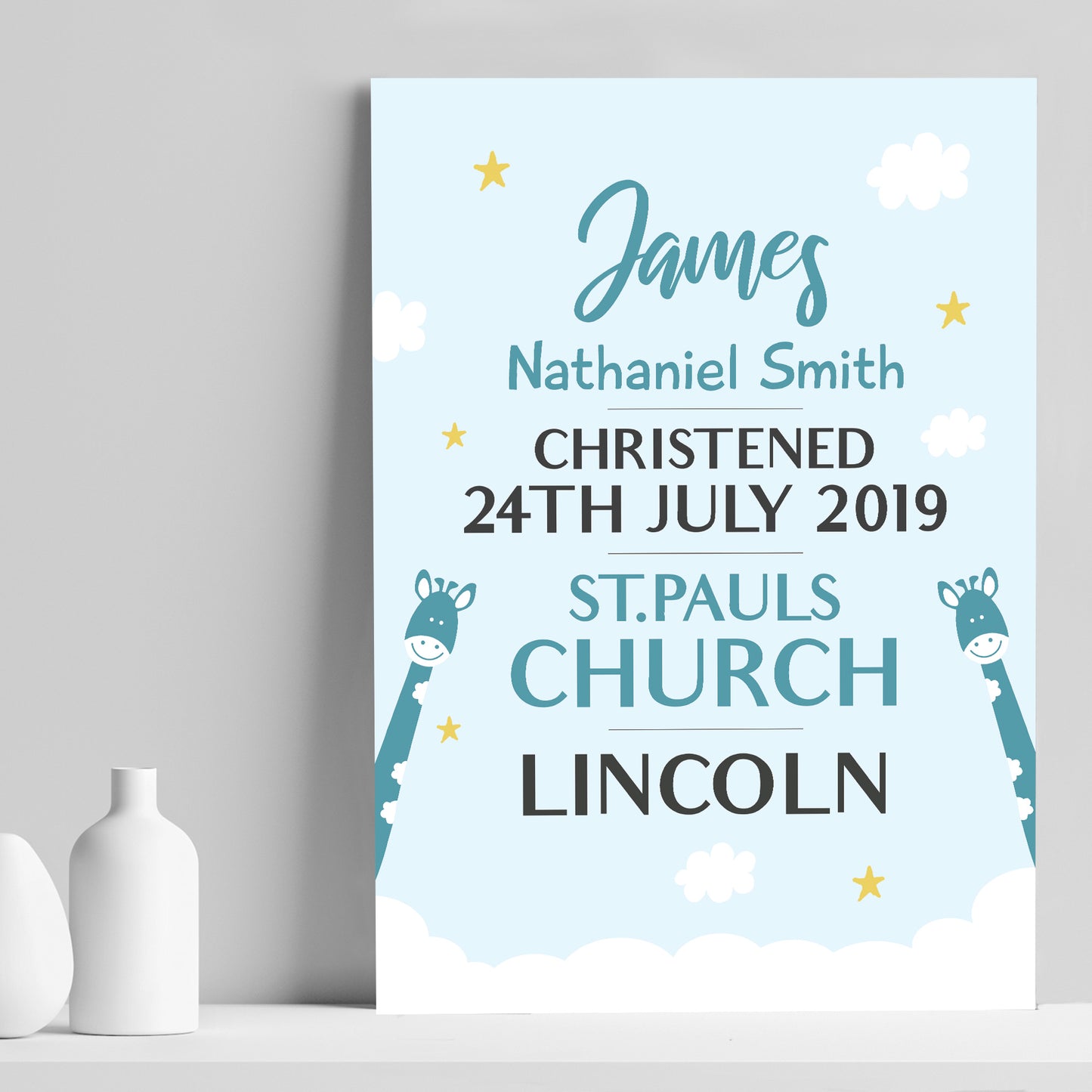 Personalised New Baby Gift Christening Details Nursery Art Print