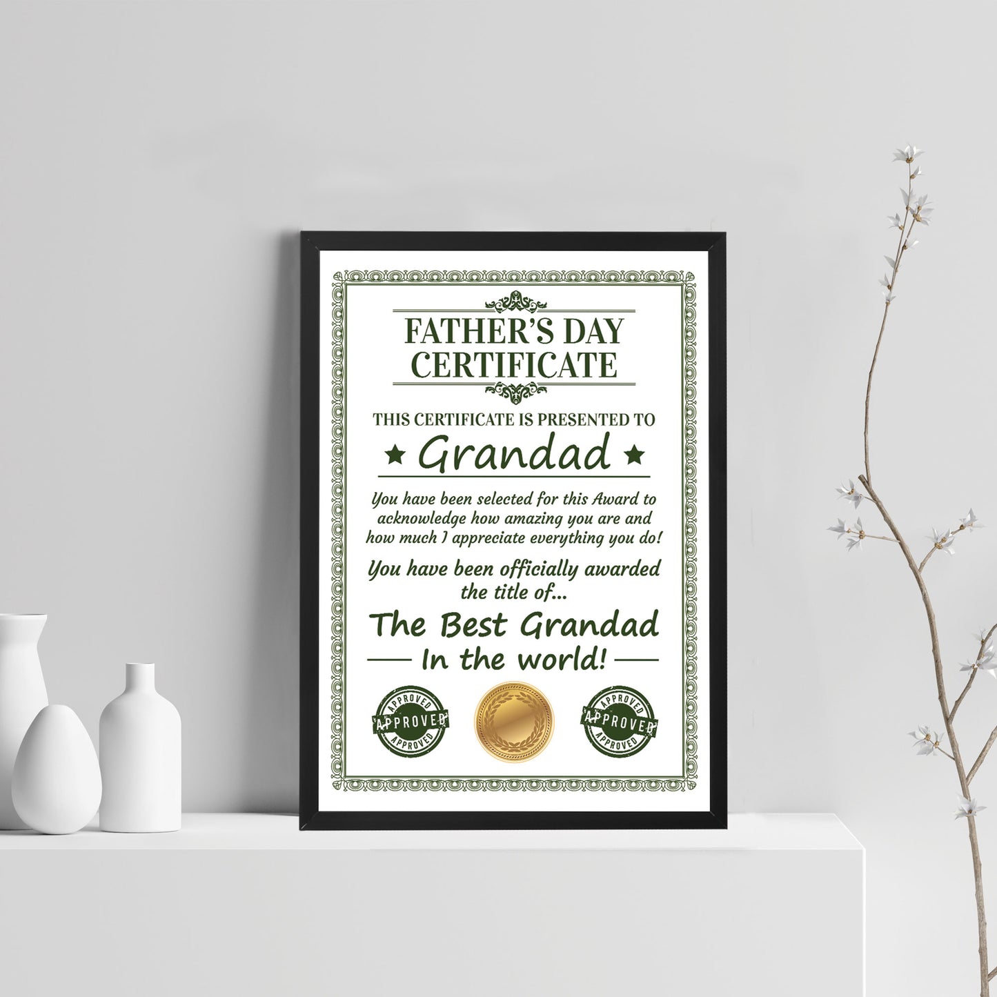 Framed Grandad Certificate For Fathers Day Gift For Grandad