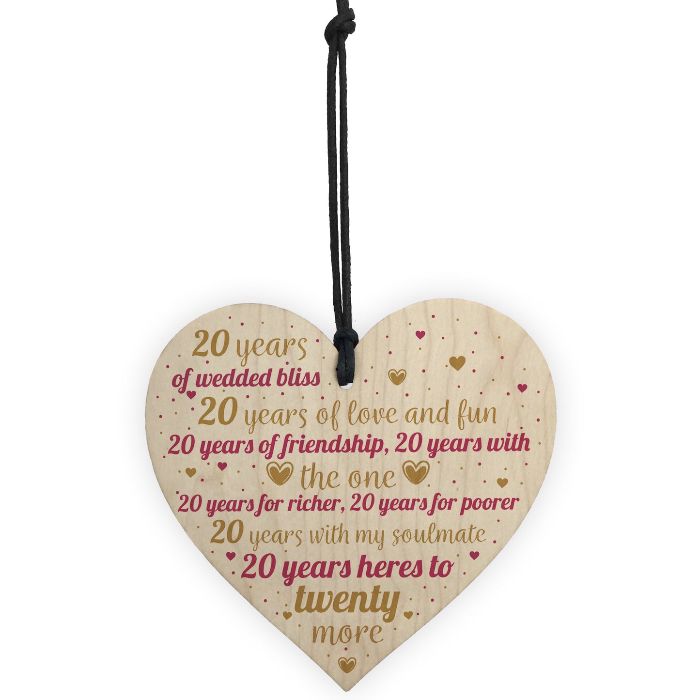 20th Wedding Anniversary 20 Year Gift Wooden Heart First Wedding