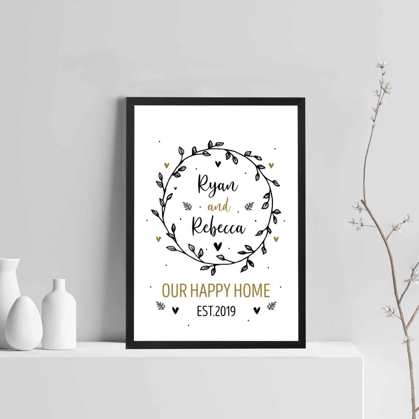 Happy Home Framed Print Personalised New Home 1st Home Gift