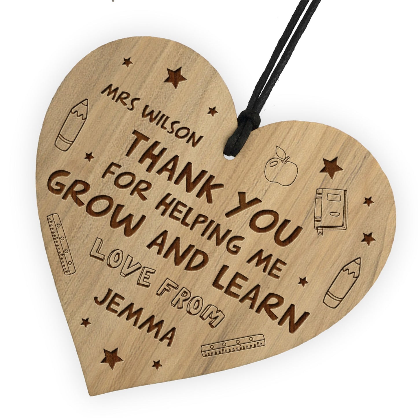 Thank You Teacher Gifts Wood Engraved Heart Personalised Gift