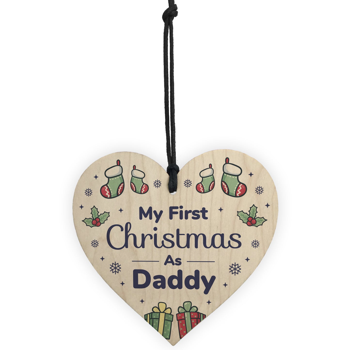 1st Christmas As Daddy Bauble Wooden Heart Tree Decoration