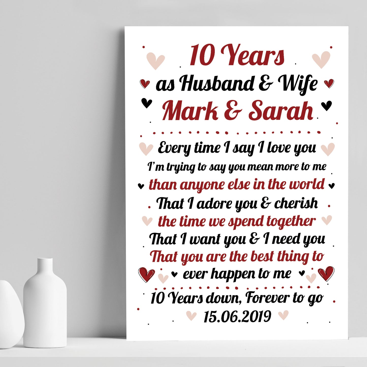 10th Wedding Anniversary Gift For Husband or Wife Print Keepsake