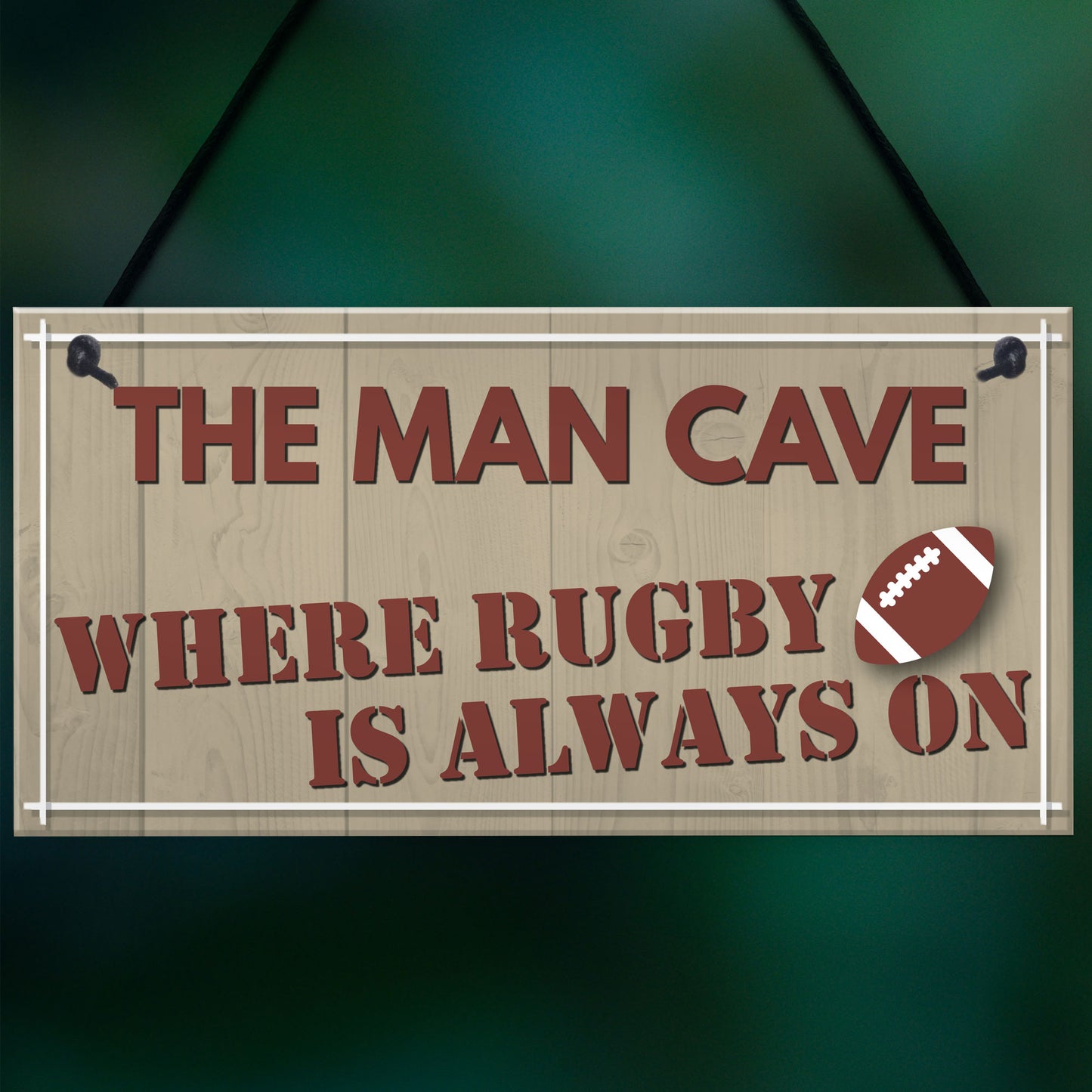 Man Cave Rugby Husband Home Bar Pub Sports Shed Hanging Plaque