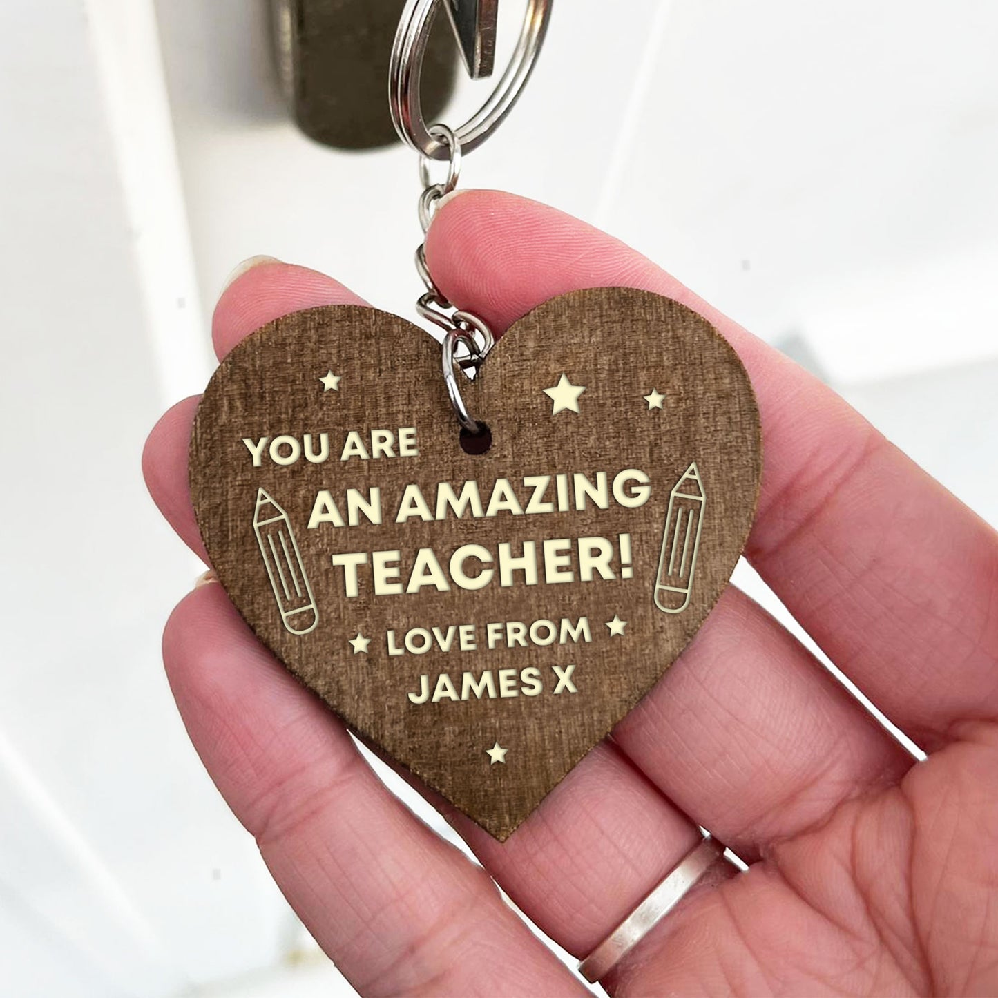 Personalised Teacher Thank You Gifts Wood Keyring Gifts