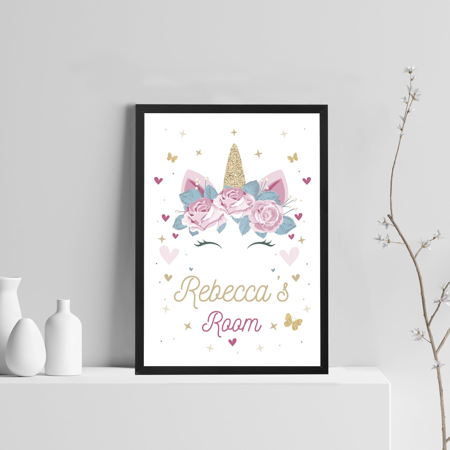 Girl Bedroom Sign Personalised Unicorn Print Nursery Frame Print