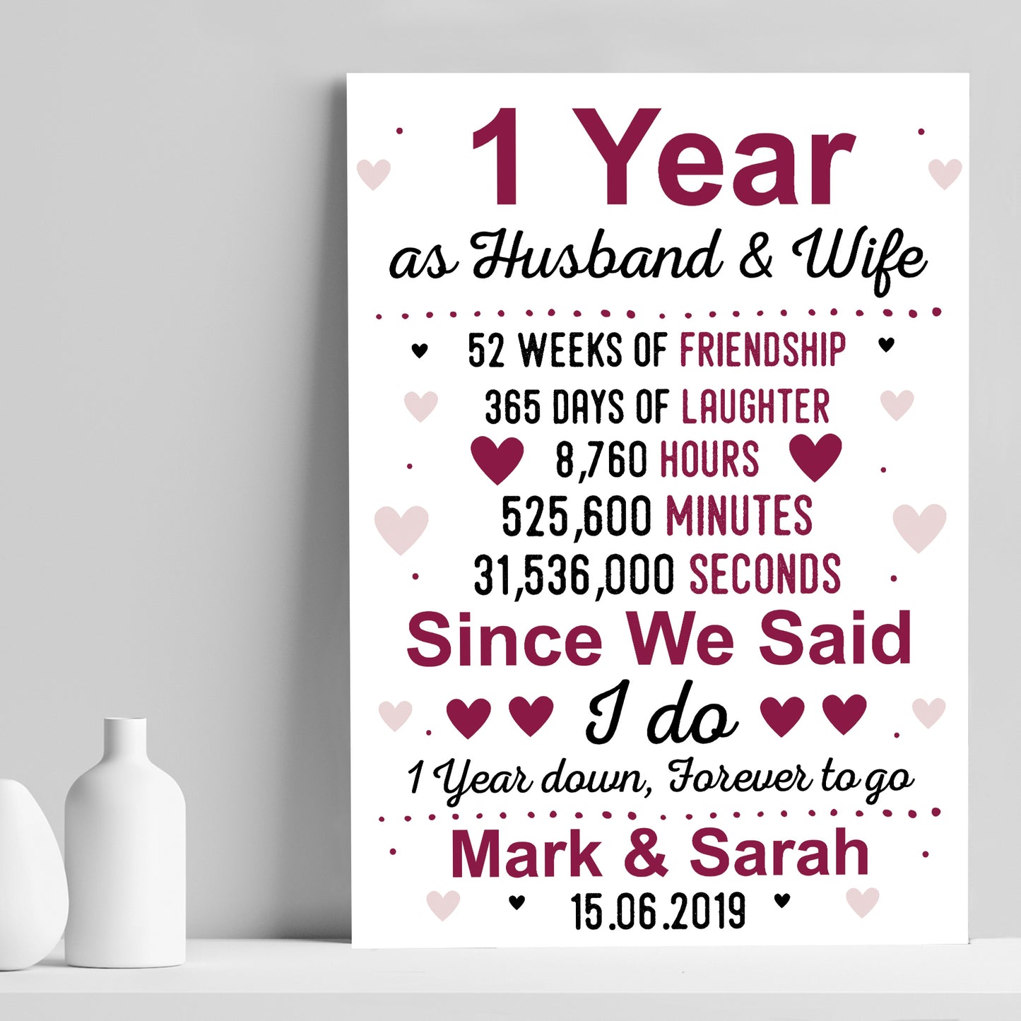 1st Anniversary Gift Personalised 1st Wedding Anniversary Paper