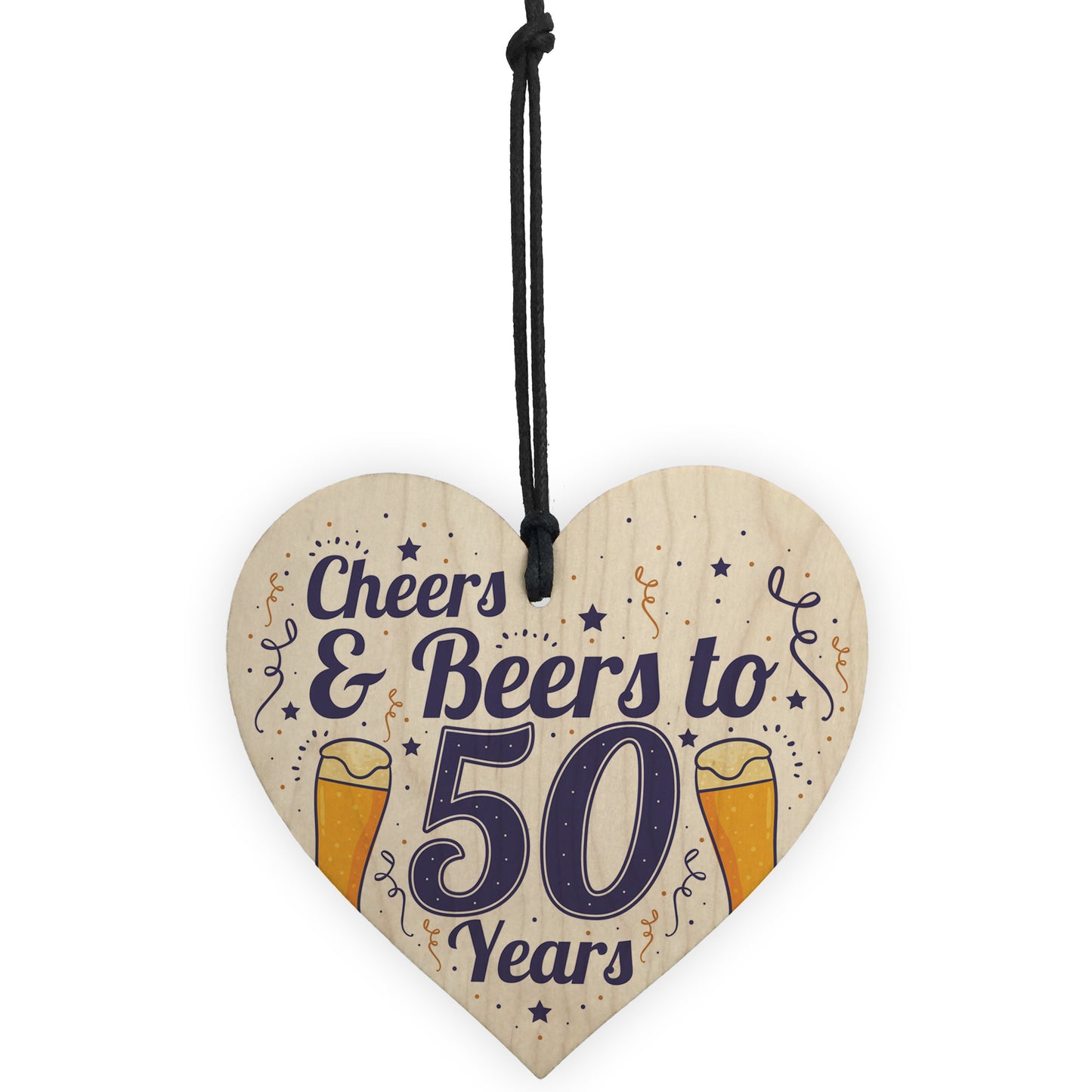 Cheers Beers 50th Birthday Novelty Gifts Men Wooden Heart Gift