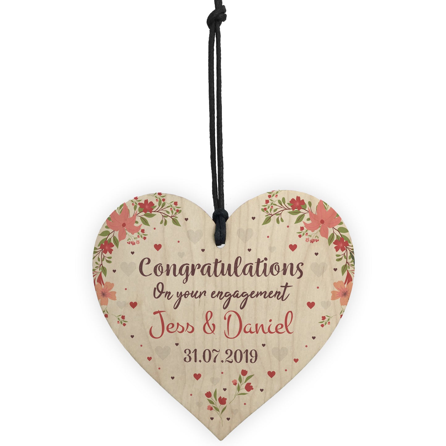 Personalised Engagement Wooden Heart Congratulations Gift