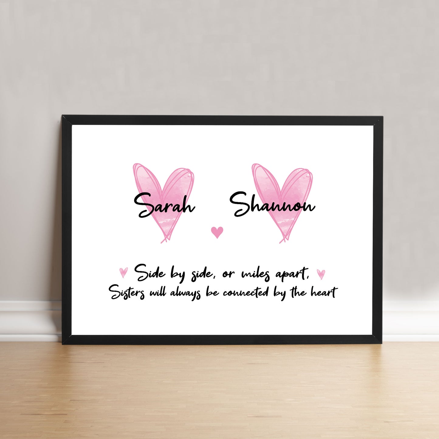 Sister Gift Connected By Heart Personalised Framed Print