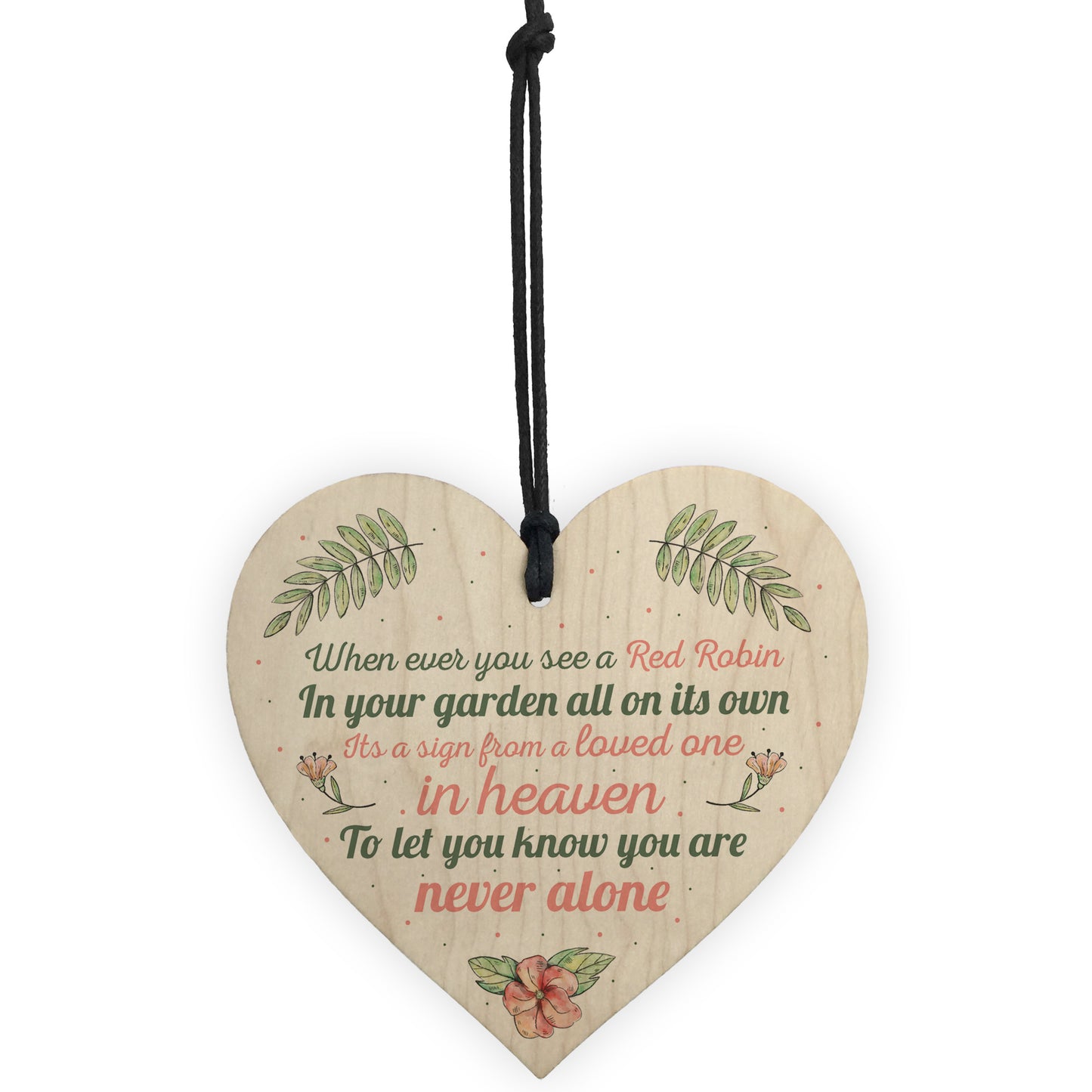 Robin Memorial Bereavement Garden Wood Heart Sign Plaque Gift