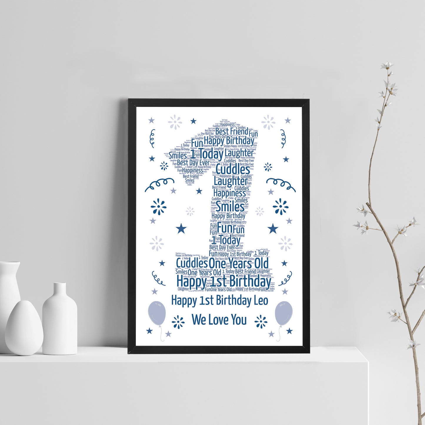 Personalised 1st Birthday Gift Framed Word Art Print Keepsake