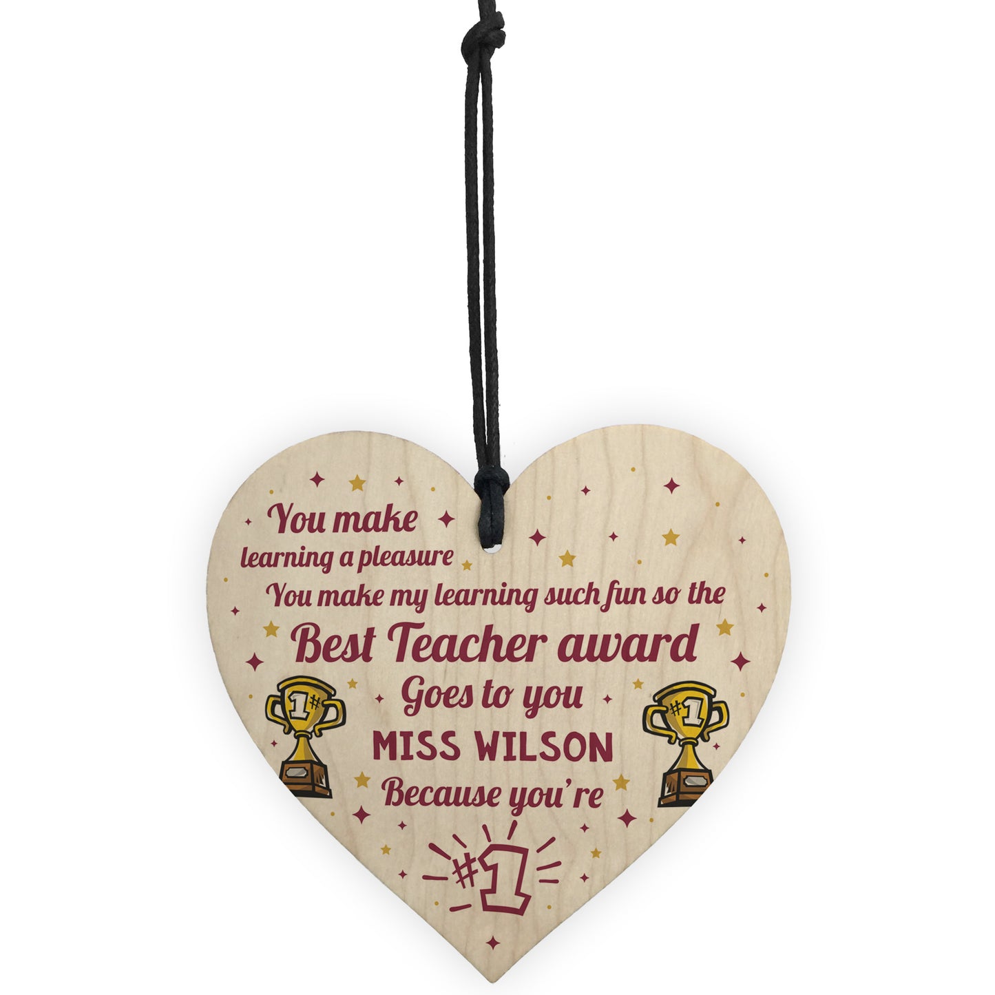 Handmade Thankyou Teacher Gift Wood Heart Teaching Assistant