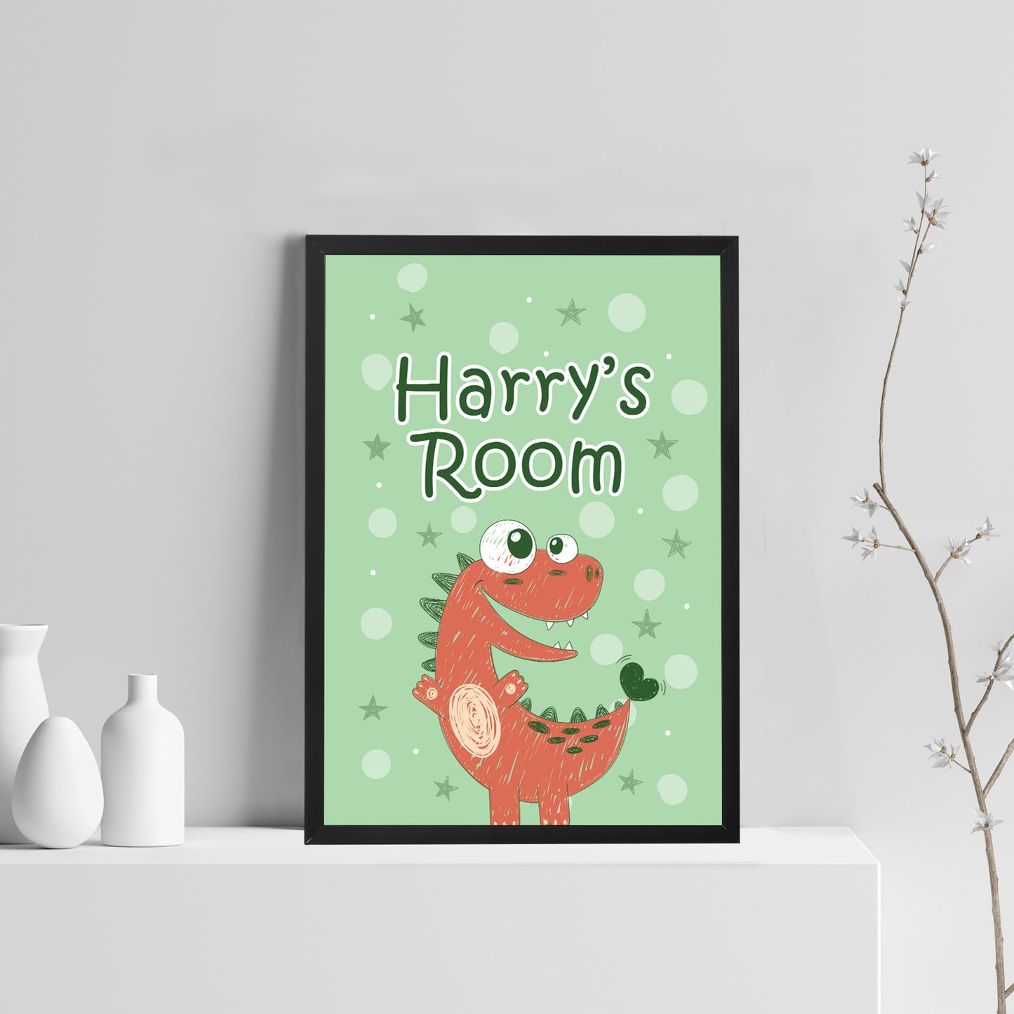 Personalised Framed Dinosaur Print For Boys Bedroom Nursery Gift