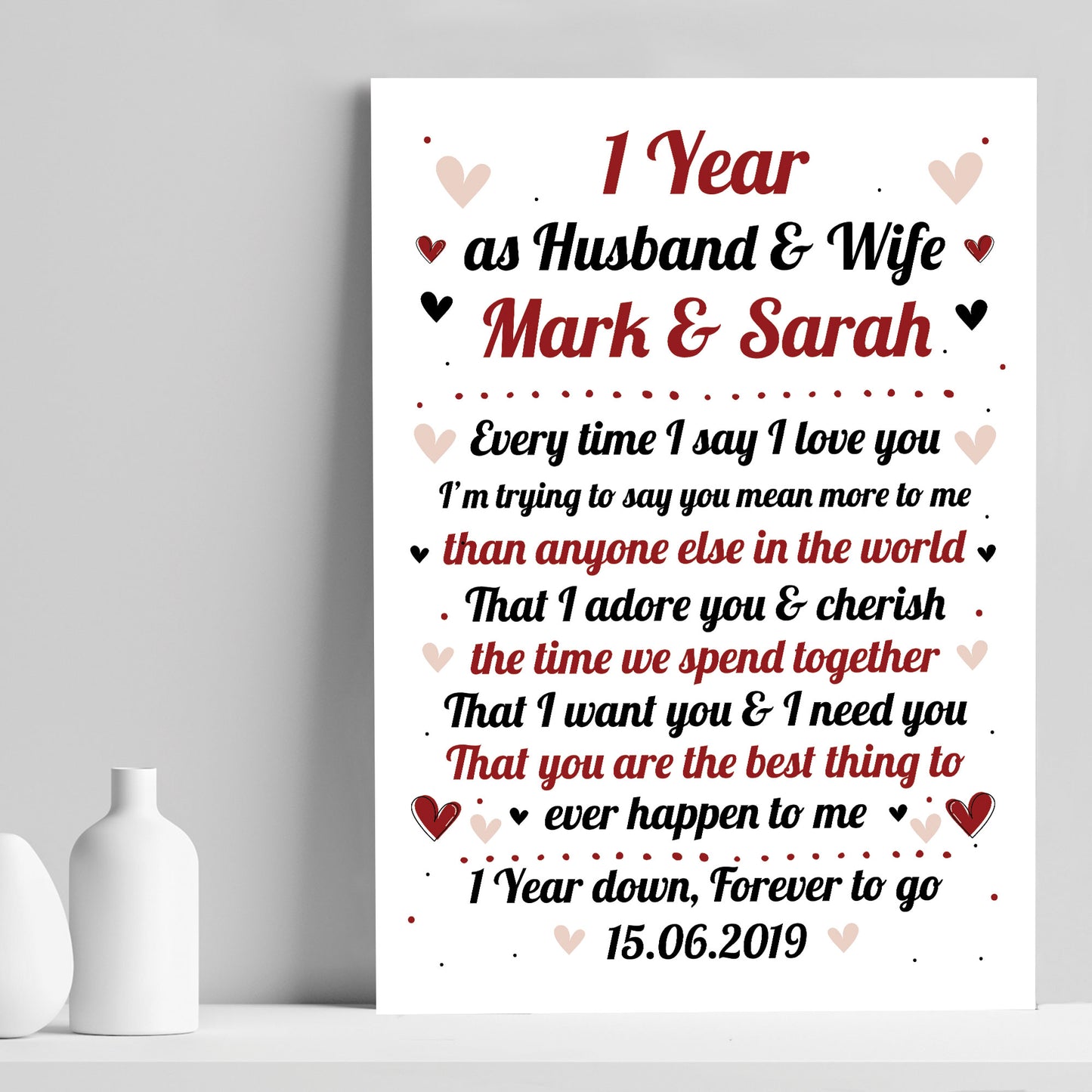 1st Wedding Anniversary Gift For Husband or Wife Print Keepsake