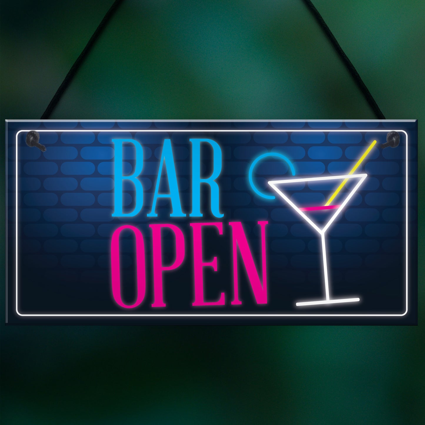 Bar Open Sign NEON EFFECT Home Bar Man Cave Pub Club Plaque