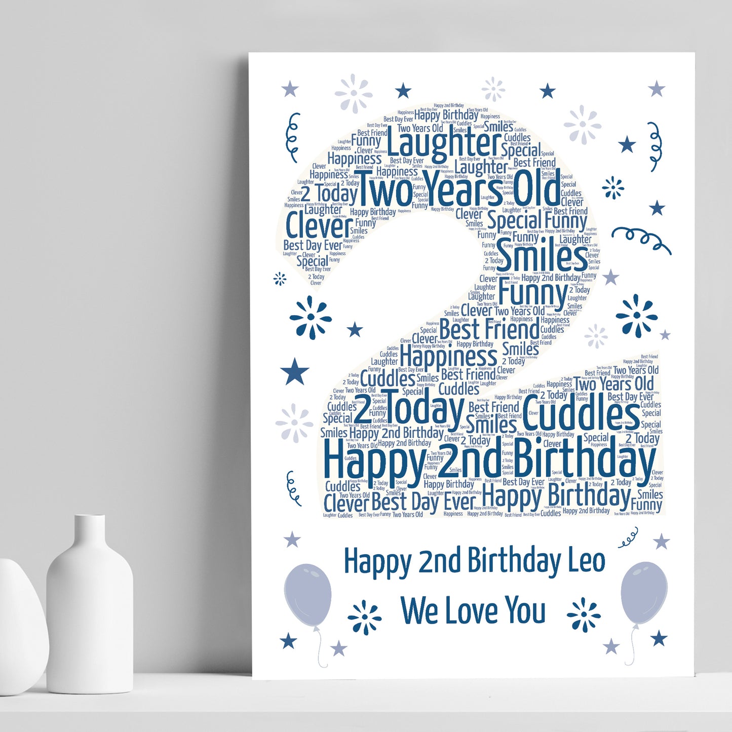 Personalised 2nd Birthday Gift Word Art Print Keepsake Baby Boy