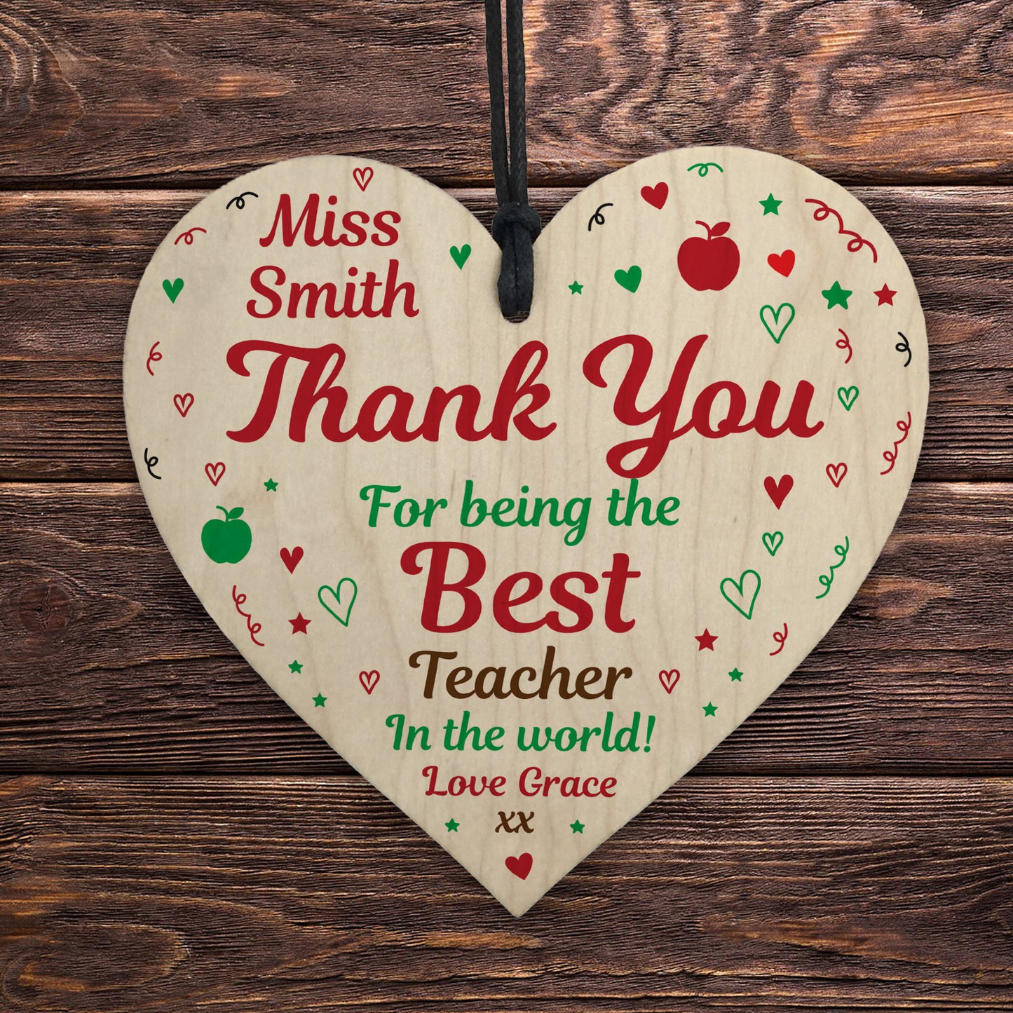 BEST TEACHER GIFT Personalised Wood Heart Thank You Gift