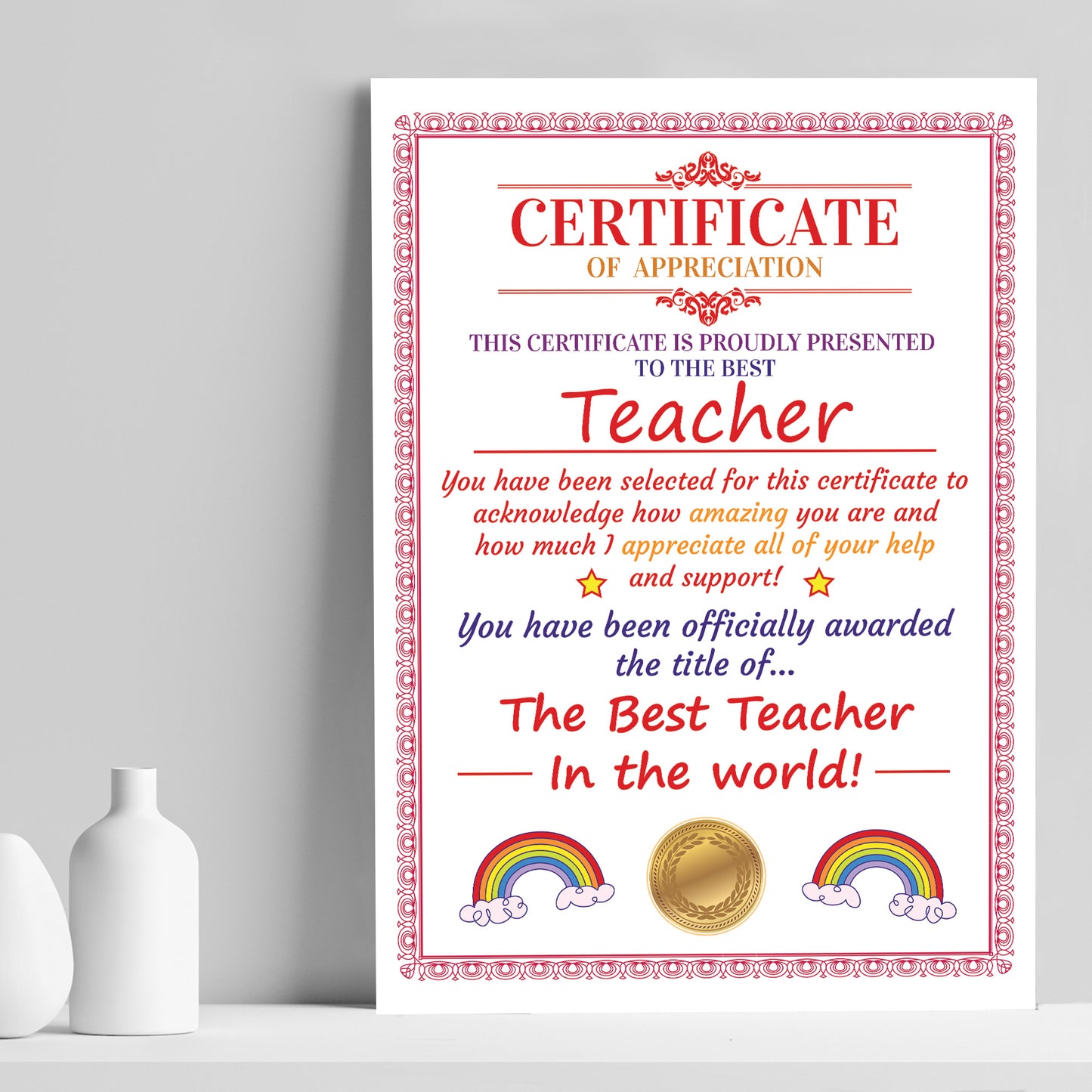 Teacher Gifts Thank You Gift For Him Her A4 Certificate Leaving