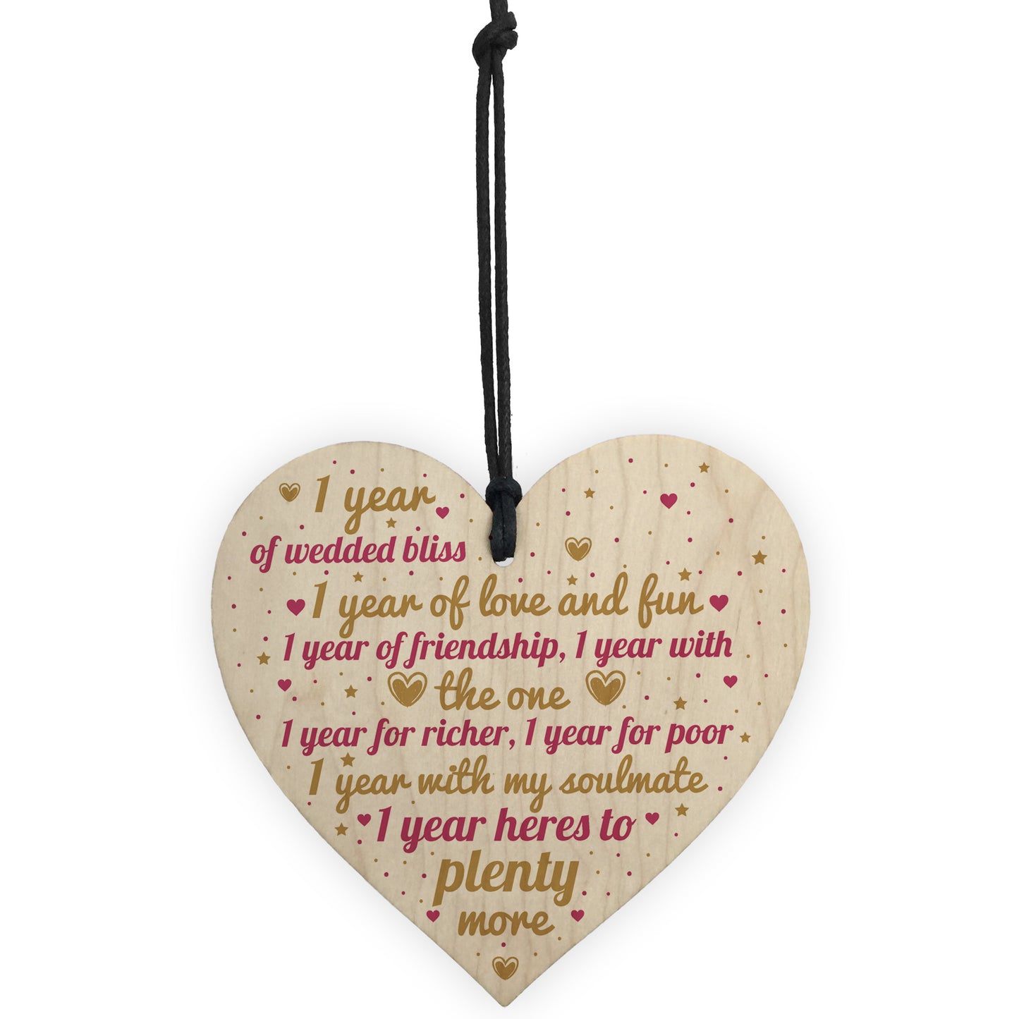 1st Wedding Anniversary 1 Year Gift Wooden Heart First Wedding