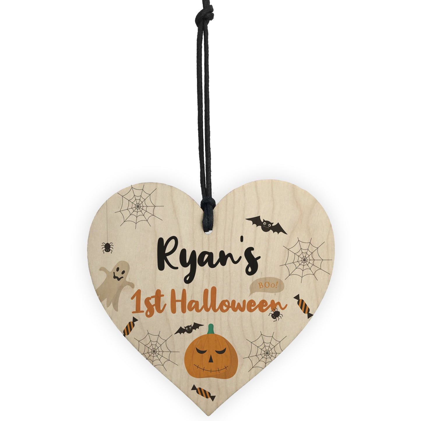 Personalised Babys 1st Halloween Hanging Wood Heart Decoration