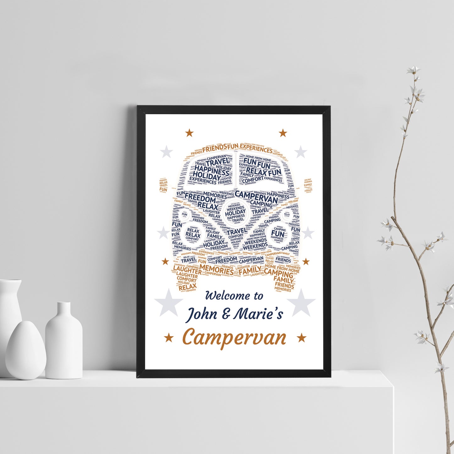 Personalised Campervan Sign Word Art Print VW Camper Birthday