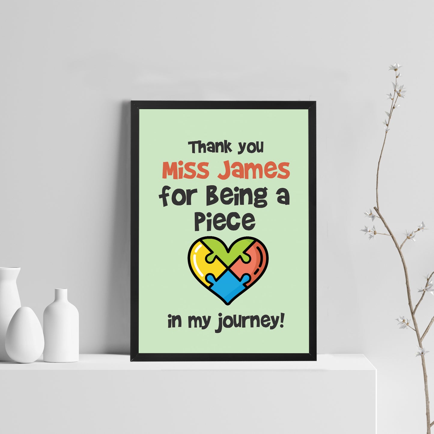 Personalised Piece Of My Journey Print Thank You Teacher Gift